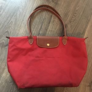 Longchamp Le Pliage large red tote